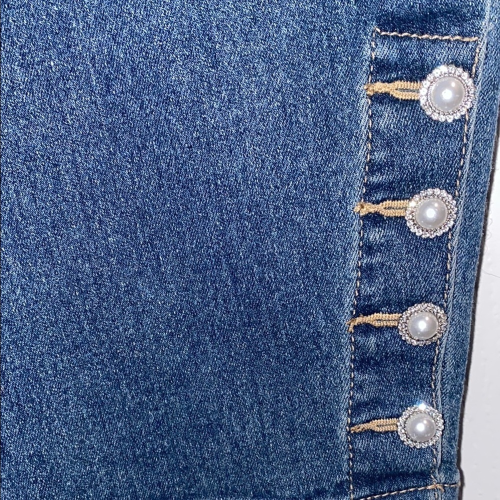 CeCe Plus Size High-Rise Indigo Denim Pearl Button Hem Skinny Jeans 24W - Picture 5 of 7
